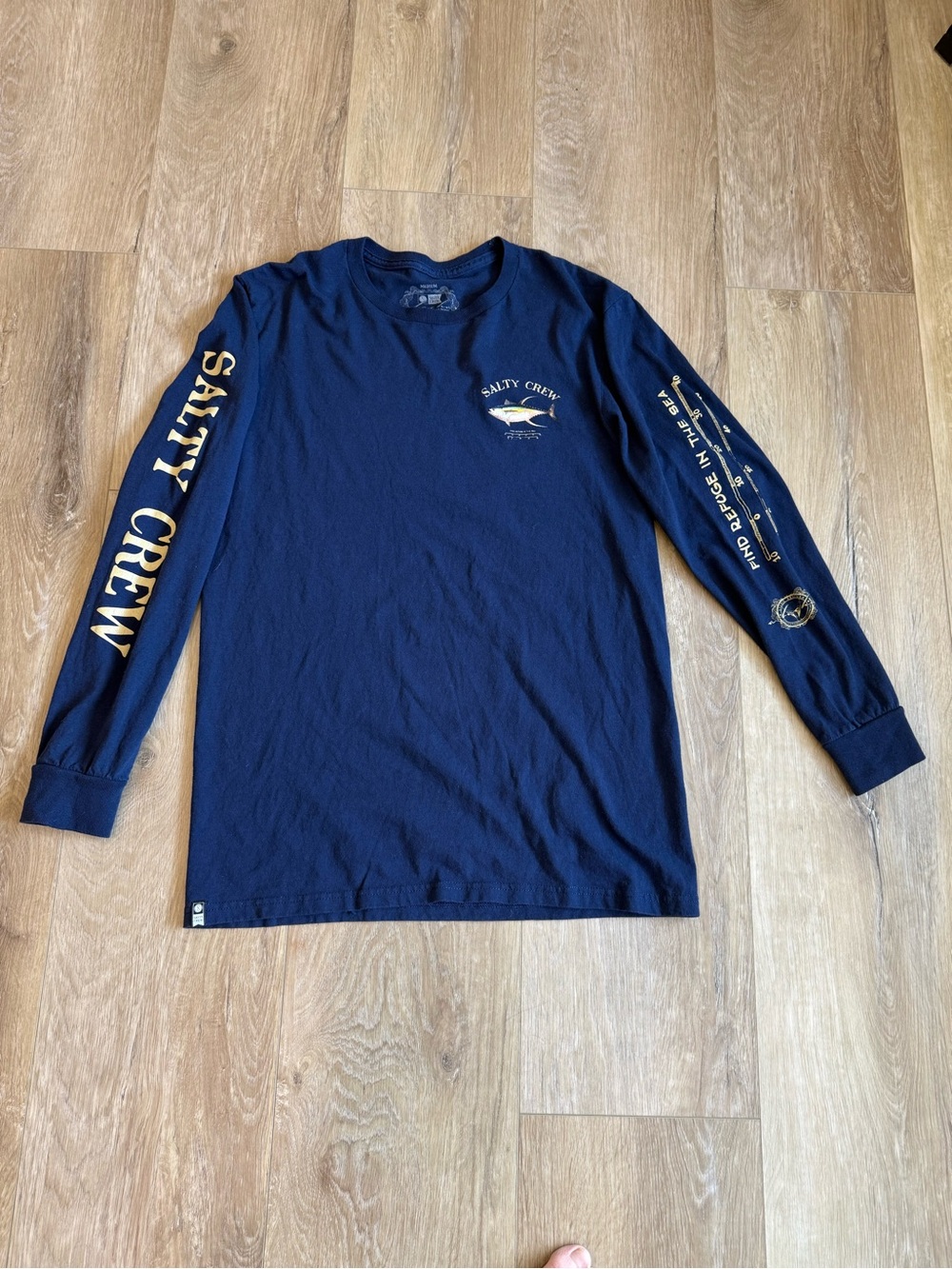 Salty Crew Navy Long-Sleeve Graphic Tee with Yellow Accents